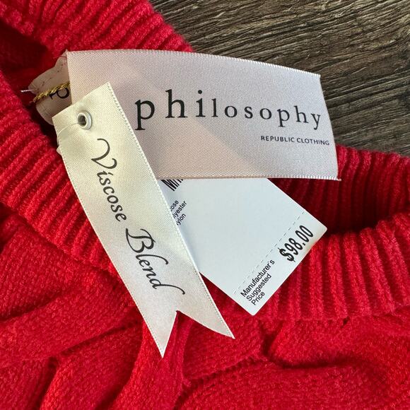 Philosophy Womens Size Medium Cable Knit Apple Red Sweater Brand New with Tags - Picture 2 of 6